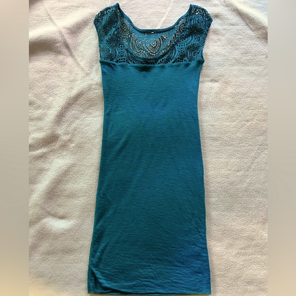 Kookai Dresses & Skirts - Kookai Teal Wool Mini Dress with Lace Detail Sz 6-8